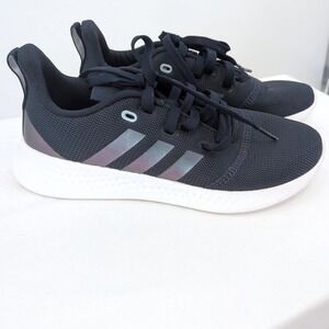 Adidas Navy Knit Running Sneakers Iridescent Stripe Detail Women's 7